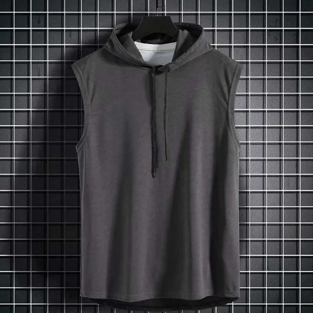 Mens Gym Hoodie Summer Sleeveless Sweatshirt Hoodies Drawstring Solid Color Hip Hop Vest Sports Casual Tank Top Male Clothes