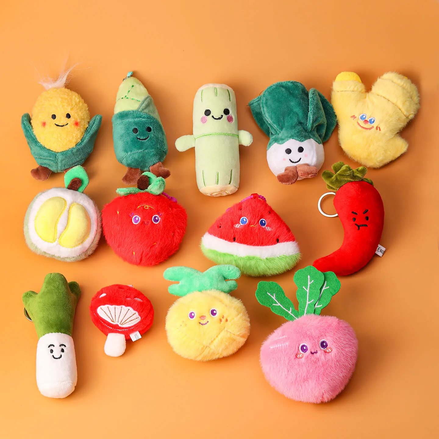 創造的な野菜、面白い表情、ネギ、生姜、ニンニク、果物、植物、ぬいぐるみペンダント、キーホルダー、人形販売機