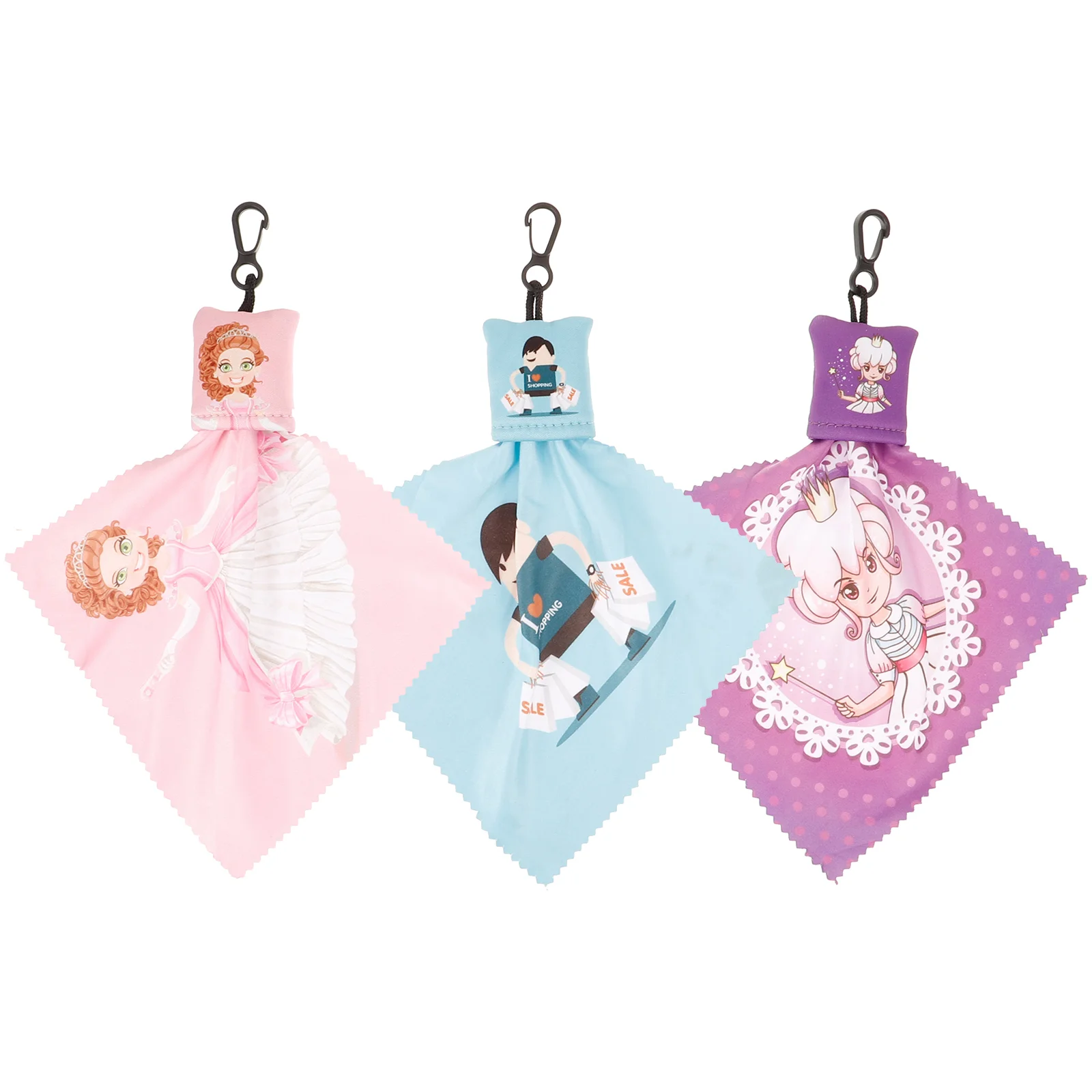 3 Pcs Keychain Glasses Cloth Cleaning Cloths Little Princess Fiber Electronic Wipes for Screens Cleaner