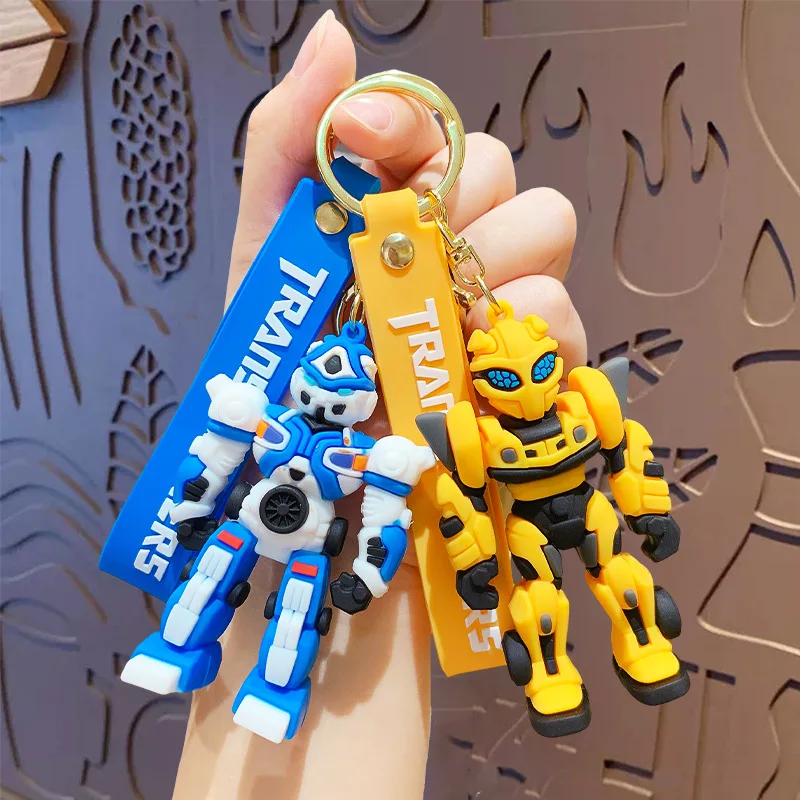 Creative Building Blocks Transformers Robot Keychain Cartoon Bumblebee Pendant Keyfob Charm Anime Car Backpack Ornament Toy Gift