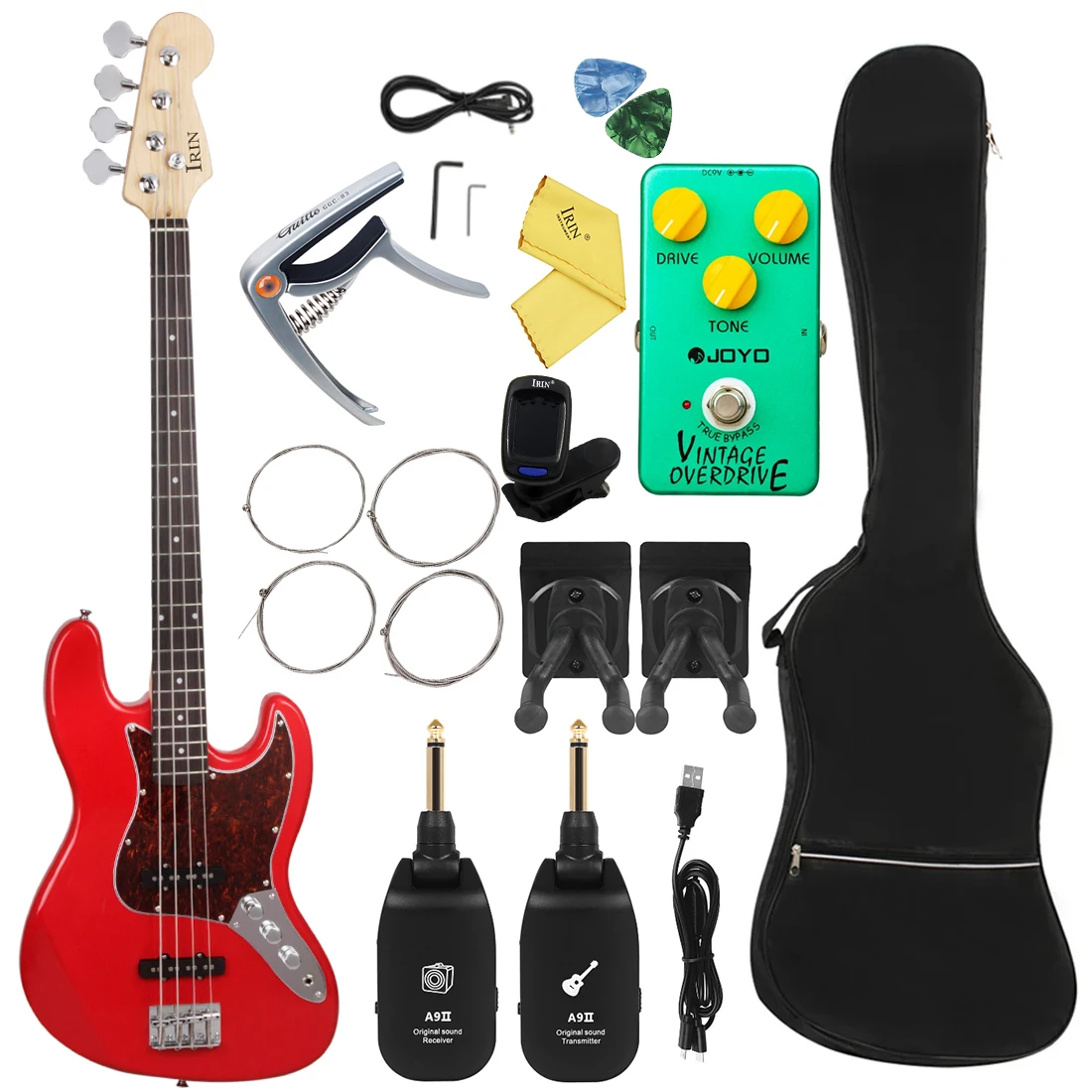 

IRIN Red Electric Bass 20 Frets Sapele Electric Bass Guitarra 4 Strings Guitar with Tuner Strings Capo Effect Pedal Accessories