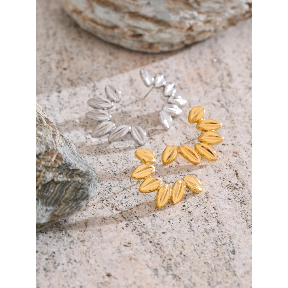 Yhpup 316L Stainless Steel Metal Leaf Stud Earrings Tarnish Resistant PVD Plated Fashion Jewelry for Women Accessories