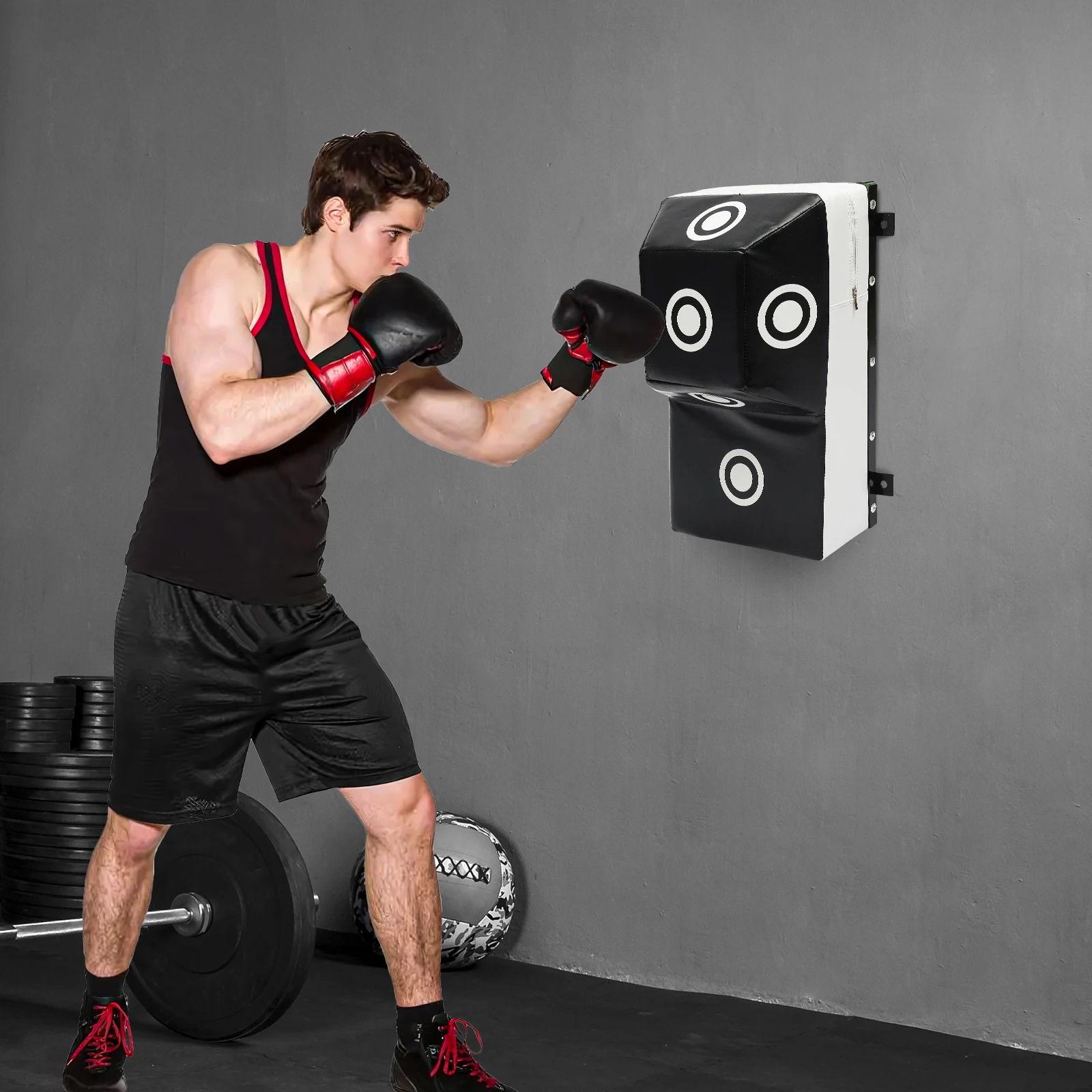 Wall Mounted Punching Target, Boxing Training Target, Fixed Wall Boxing Pad, 60x35x25cm, 6 Target Areas for Hook Punch Practice, Heavy Duty Steel Frame, Space Saving