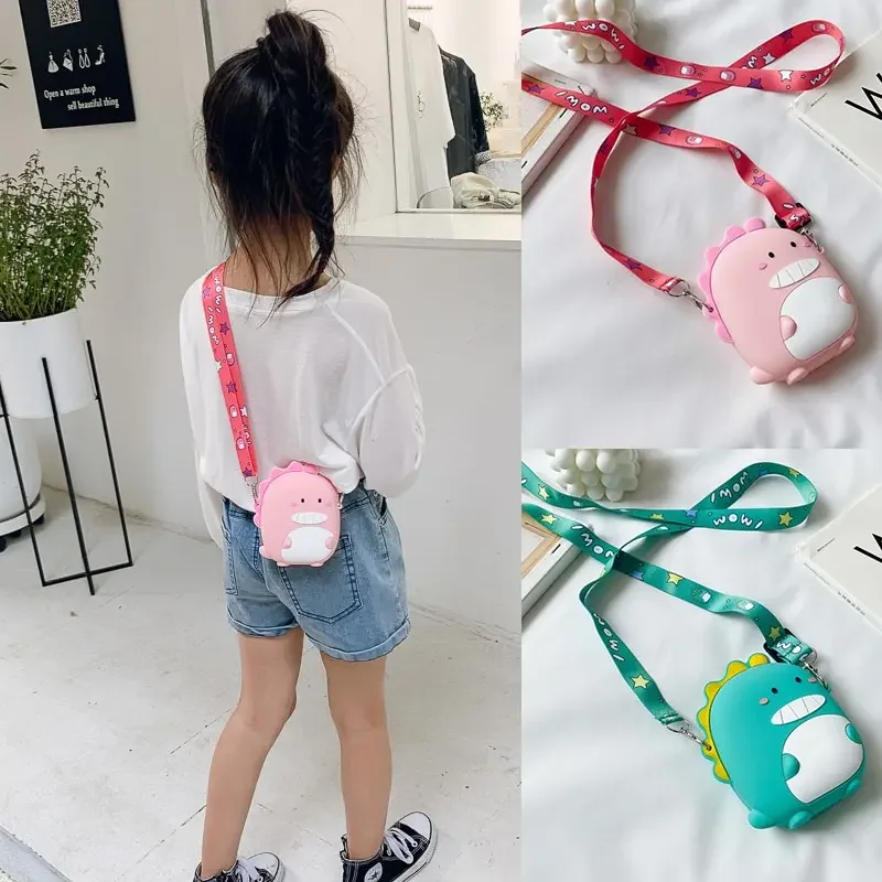 Original Cartoon Dinosaur Crossbody Bag Children Silica Gel Coin Purse Portable Storage Messenger Bag Girls Gift Christmas gift