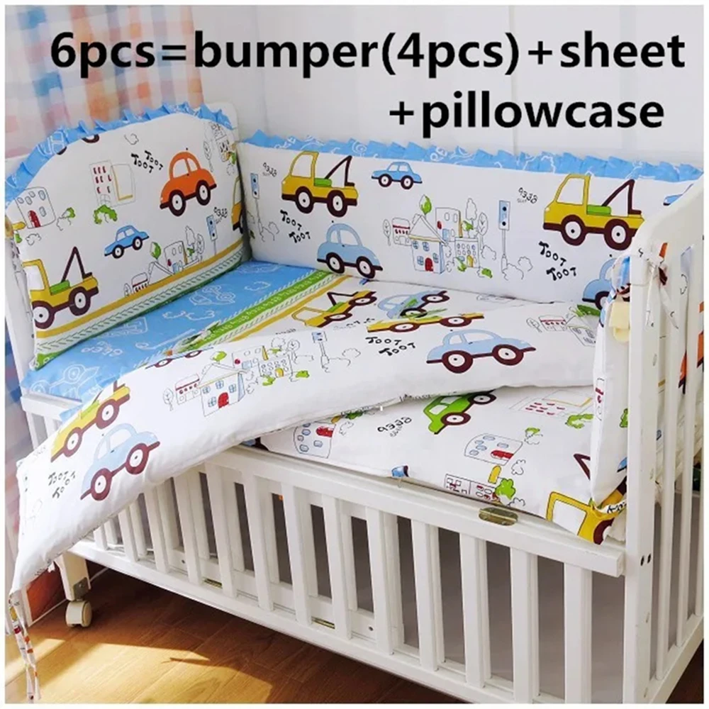 

6Pcs baby bedding set Cotton bedroom decor Baby Girl Boy Crib Bed Linens bed bumper (4Bumpers+Sheet+Pillowcase)