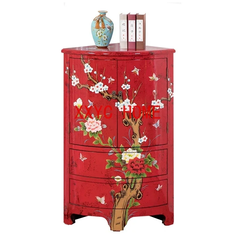 

Новый угловой шкаф в китайском стиле, угловой шкаф для гостиной, расписная мебель, треугольный шкафчик