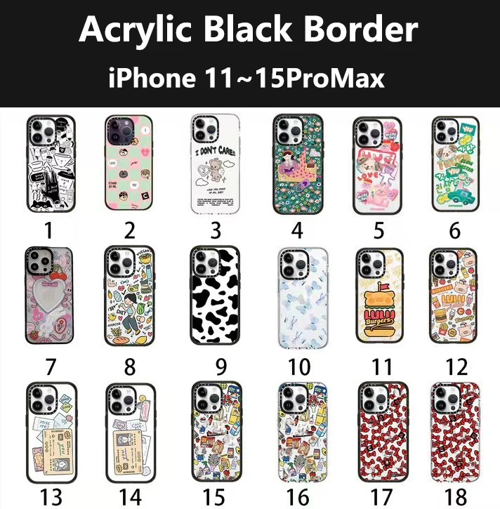 

Black White Border Acrylic Engraved Letters Phone Case Cover for IPhone 11 12 13 14 15 16 Pro Max Case with MagSafe