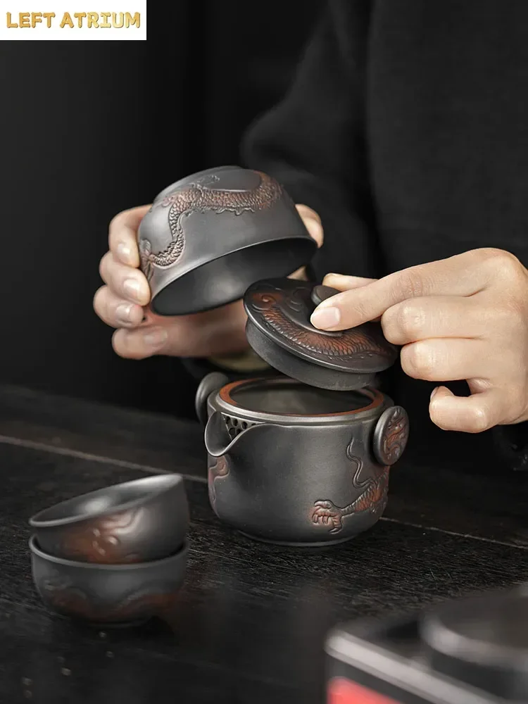 Purple Pottery Quick Guest Cup  One Pot  Three Cups  Portable Kung Fu Travel Tea Set Outdoor Car Mounted Household Tea Pot