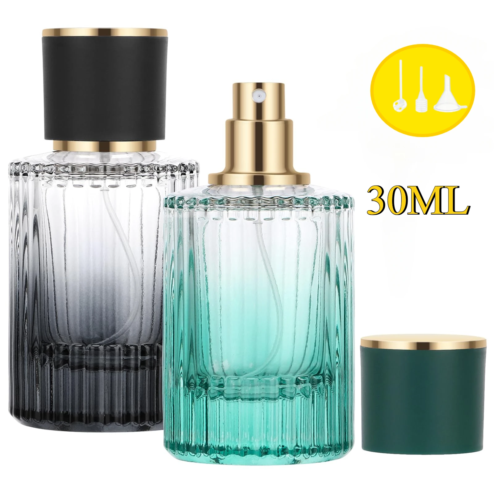 Flacon de parfum vide en Spray, 2 pièces, atomiseur de parfum rechargeable avec 3 accessoires, anti-fuite, brume Fine, bouteille de voyage haut de gamme (30ml)