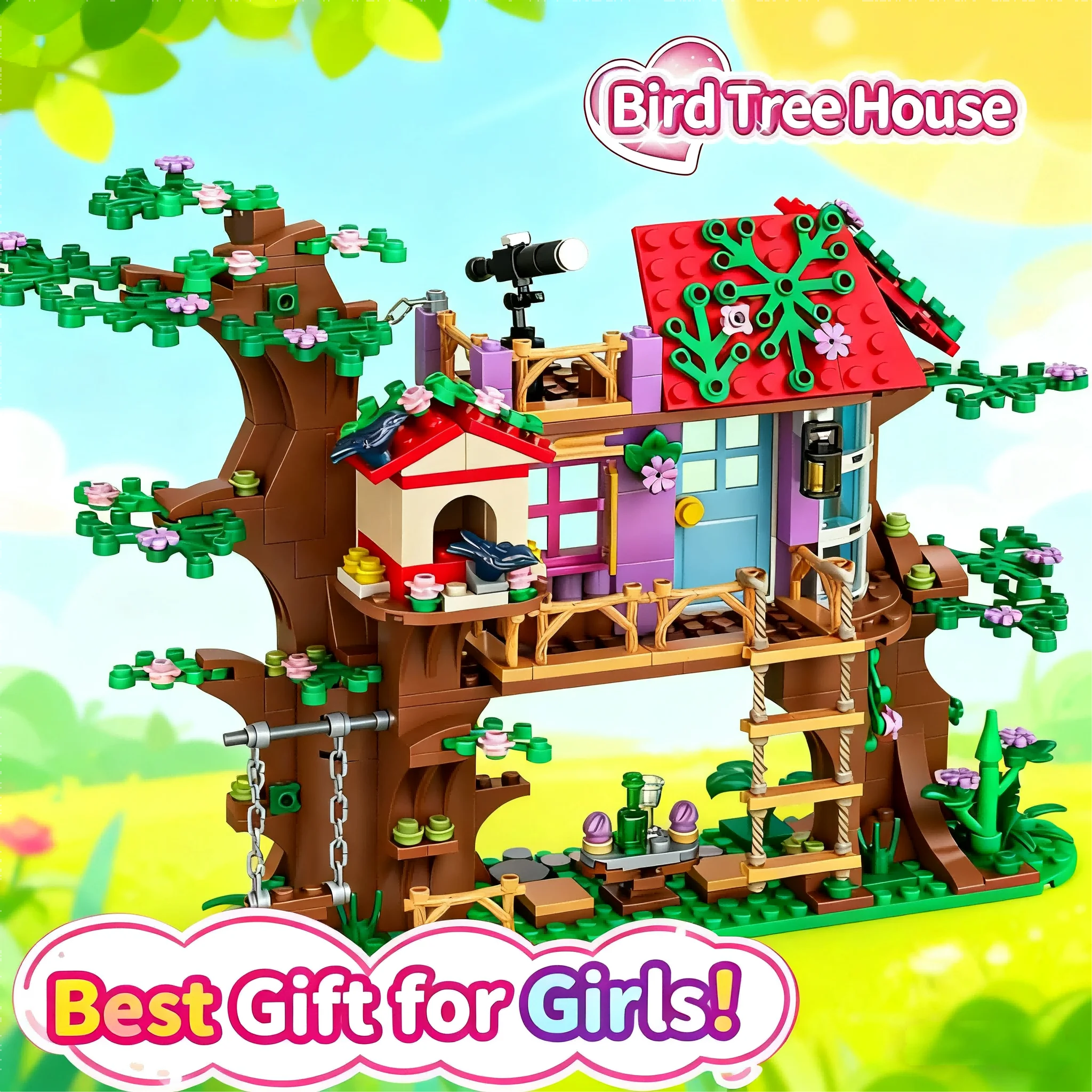 1 cambio 2 blocchi di costruzione della casa della città degli amici, villa al mare per le vacanze estive con scivolo, giocattoli MOC fai da te per regalo di compleanno per ragazze per bambini