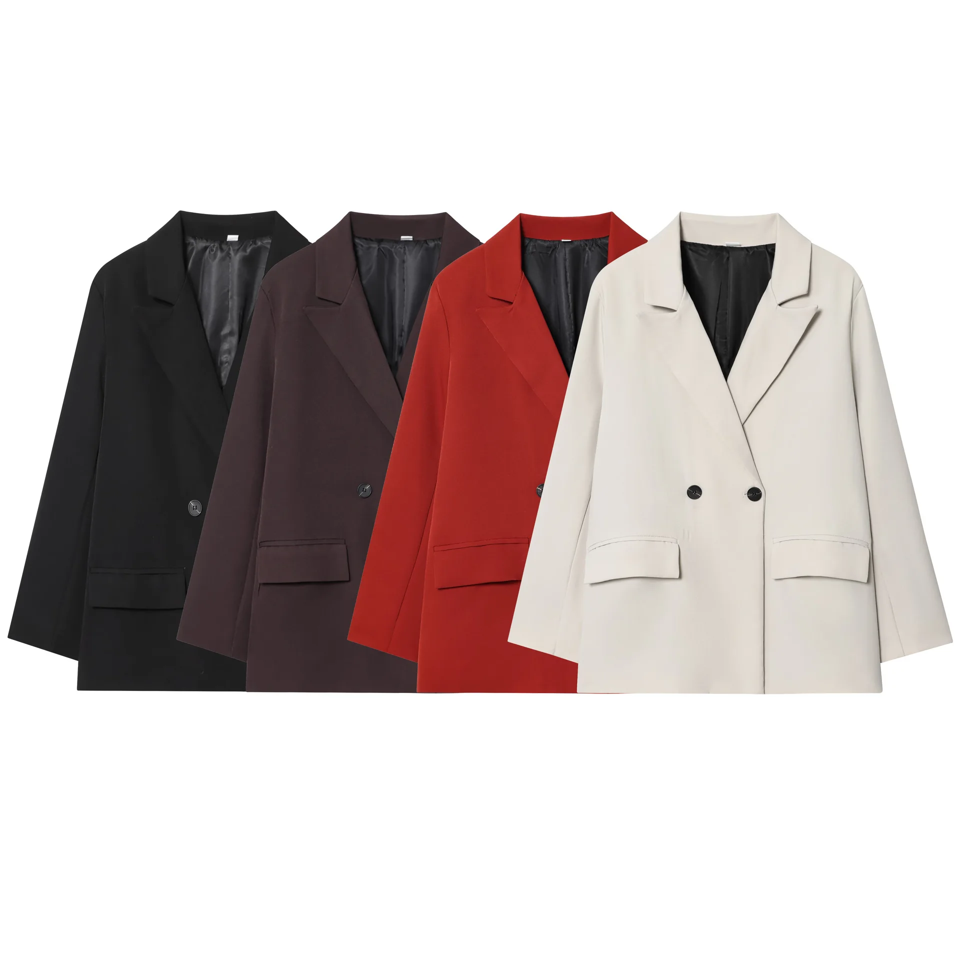 

New Autumn/Winter Fashion Casual Long Sleeve Turn-down Collar Double Button Pockets Solid Color Loose Fit Suits