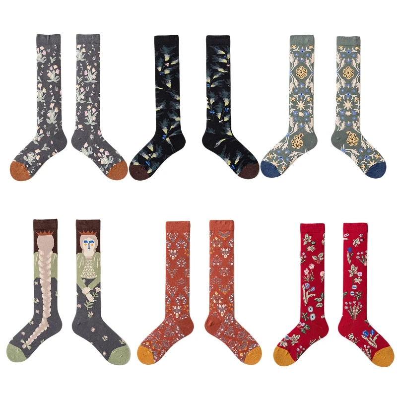 

YUYU 1 пара шикарных женских абстрактных художественных иллюстраций с цветочным узором для девочек, модных милых литературных в