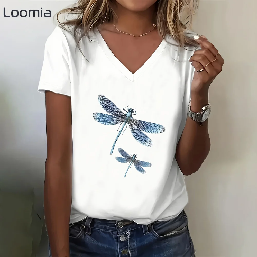 

Fashion Plant Graphic T Shirts V-Neck Woman Clothing Simple Woman Clothes Casual Y2k Clothes 2025 New Women's T-Shirt Top Women
