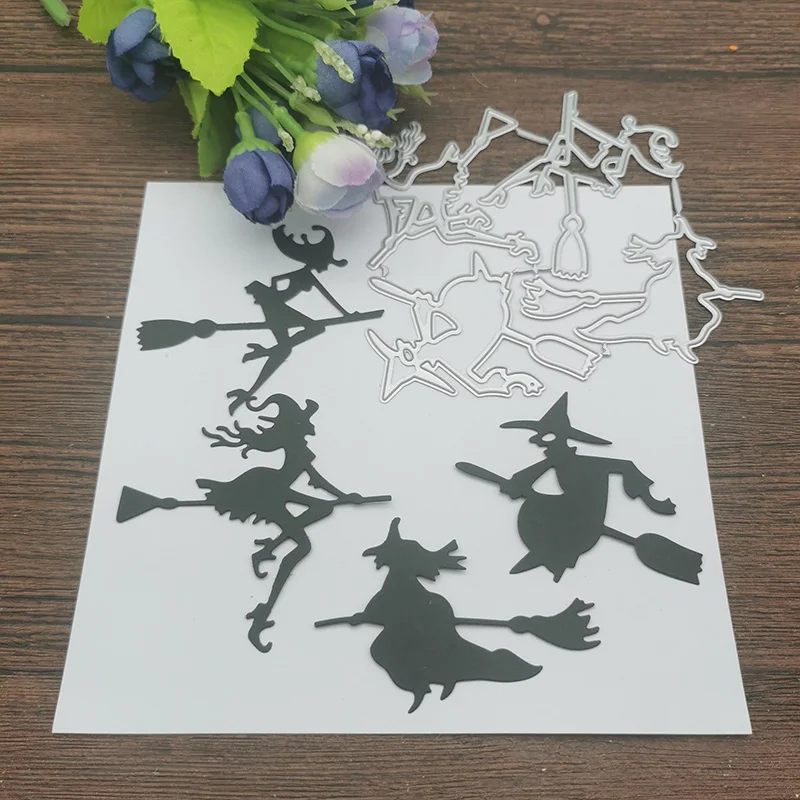 Halloween czarownica karty metalu wykrojniki szablony dla DIY Scrapbooking dekoracyjne wytłaczanie rzemieślnicze szablon sztancowanie