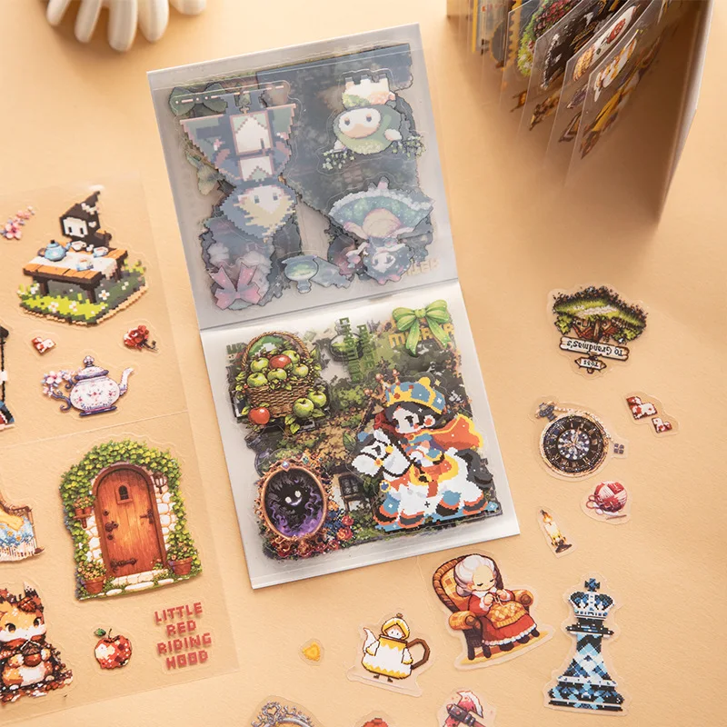 

Cute cartoon pixel style pattern sticker pack PET sticker book pixel fairy tale creative hand account material DIY scene fun col