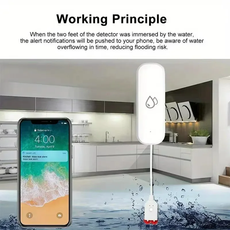 Graffiti WiFi wireless intelligent water level sensor, kitchen bathroom water leakage detection and alarm