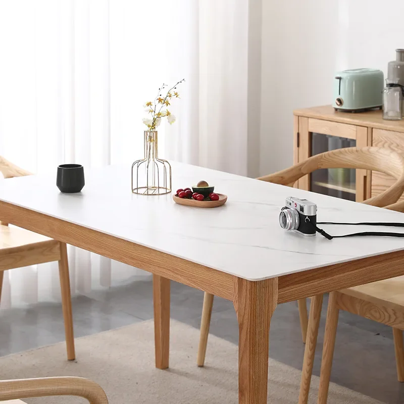 Customizable Nordic all solid wood dining table and chairs Modern simple Internet celebrity led luxury long dining table