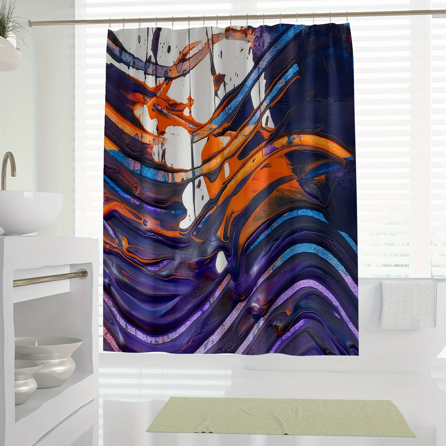 

1 шт., занавеска для душа с волнистым принтом и крючками, водонепроницаемая занавеска для перегородки в ванной, аксессуары для ванной комнаты, домашний декор