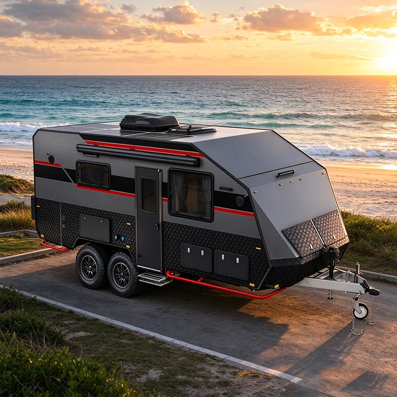 Heavy Duty Tandem Axle Camper Trailer Off Road Caravan Travel Trailer For Cross Country Overland Trip