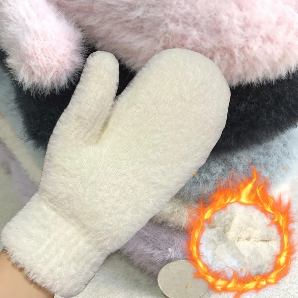 Fluffy Plush Mink Wool Gloves Women Winter Thicken Short Fluffy Fashion Mittens All-wrapped Gloves Cold-proof Windproof Gloves