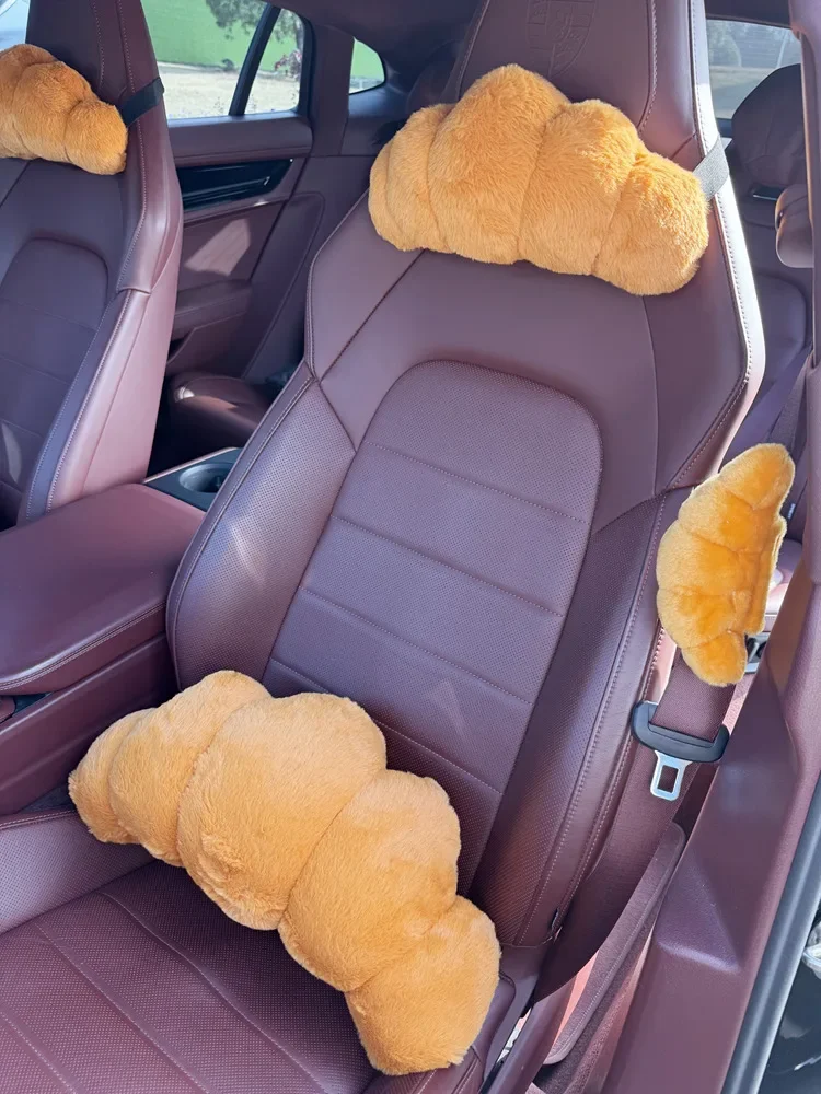 Niedliches Croissant-Autokopfstützenkissen, Plüsch-Brot-Sicherheitsgurtbezug, Auto-Kopfstützenpolster, Auto-Innendekor-Accessoires – Detail 1