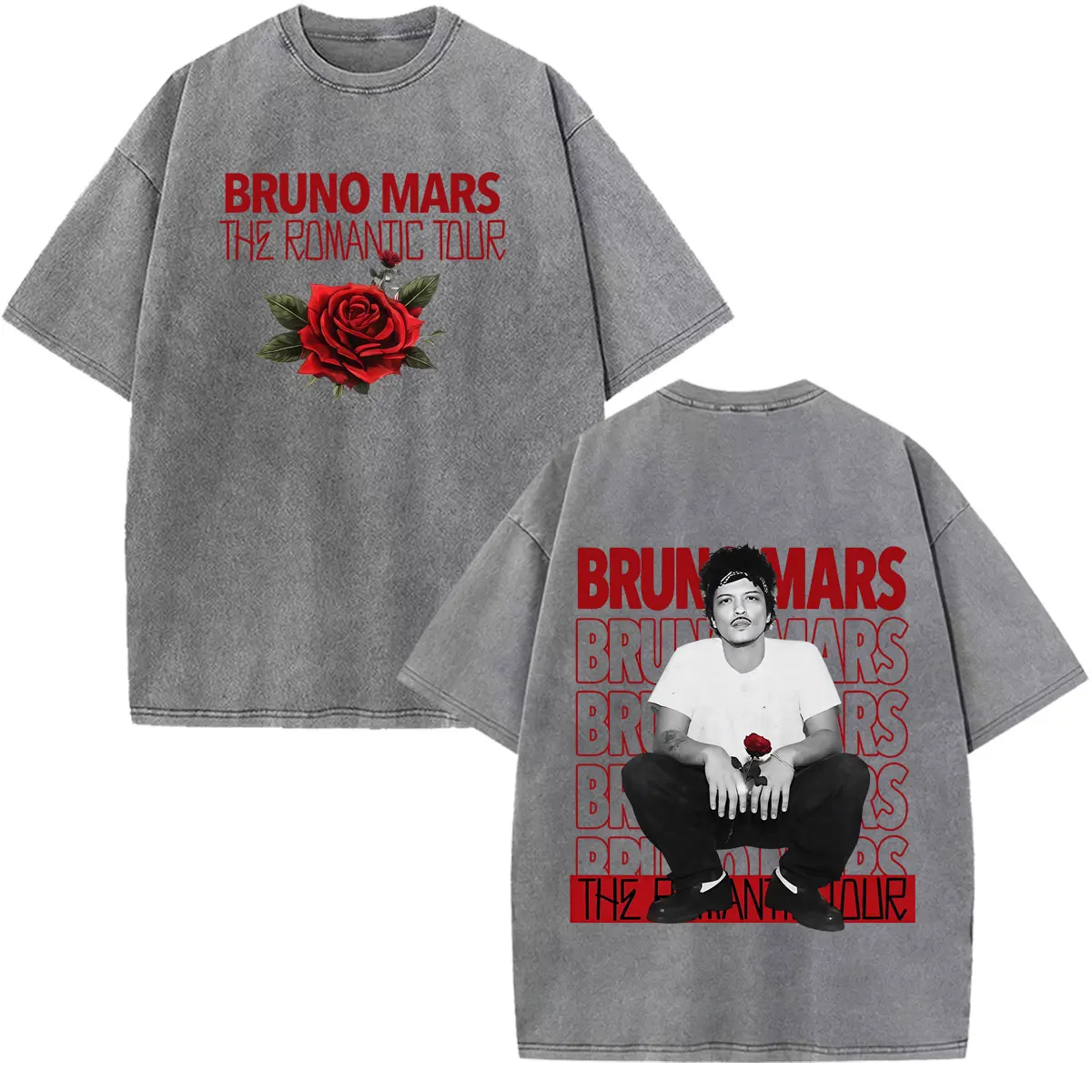 Bruno Mars The Romantic Tour 2026 Print Vintage Washed T-shirt Man