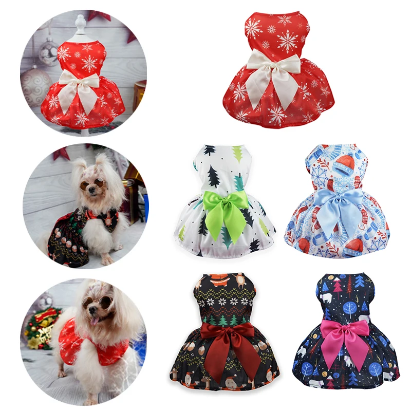 Christmas Printed Dog Princess Skirts Pet Skirts Round Neck Dress Pet Supplies Cute Sweet Printed Universal Dog Clothes Fashion