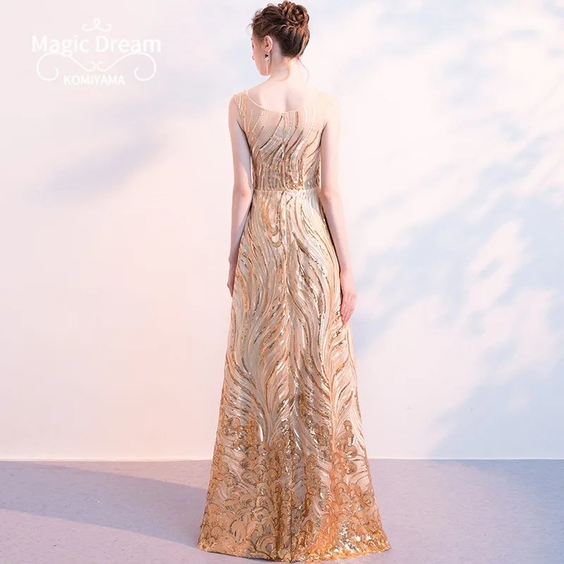 Customized Golden Sequined Evening Dress Female 2024 New Elegant Long Temperament Prom Dresses Banquet Host Wedding Party Vestid