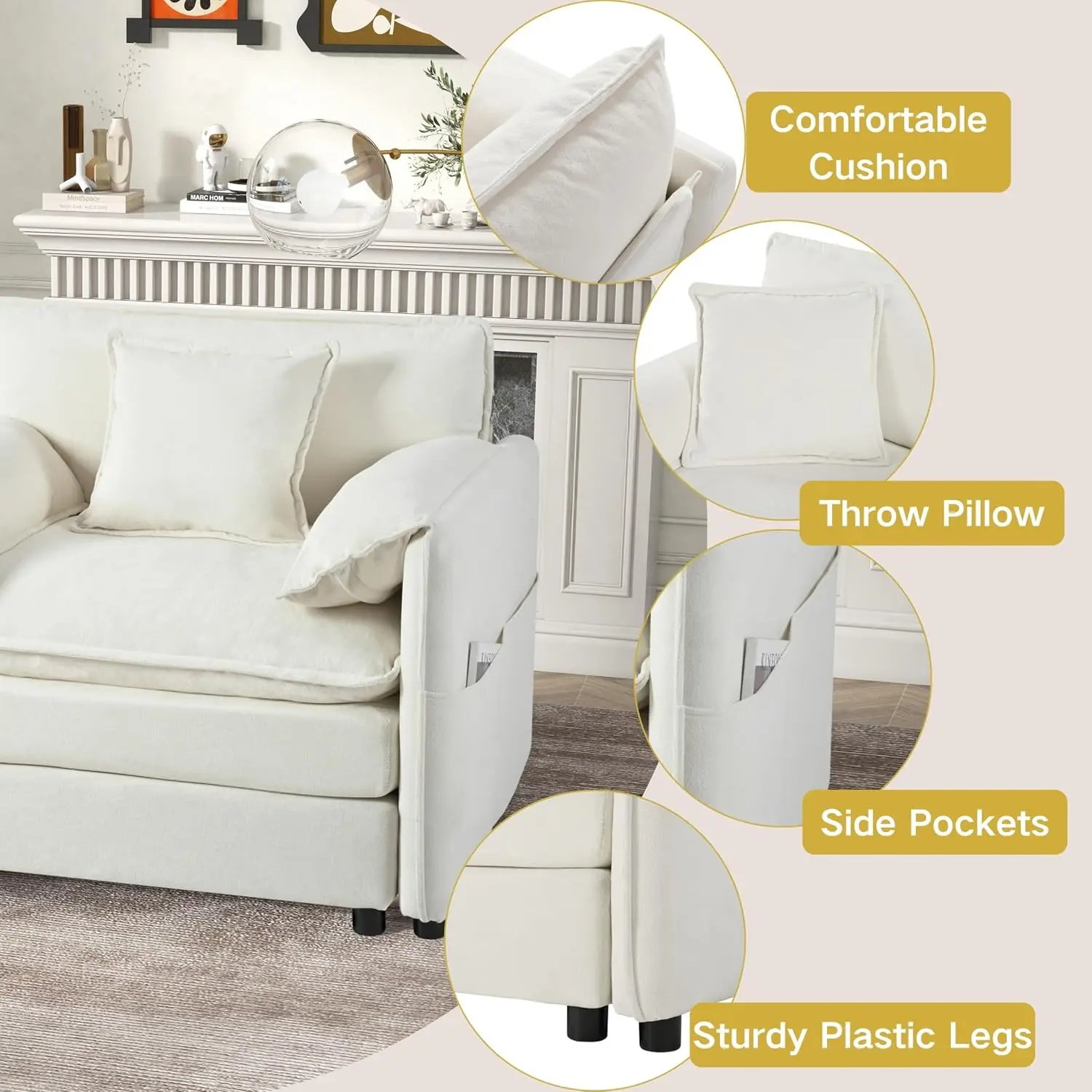 Modular Sectional Sofa, 110 Inch L Shaped Living Room Couch, 4-Seater Chenille with Movable Ottoman, DIY Combination, Customized