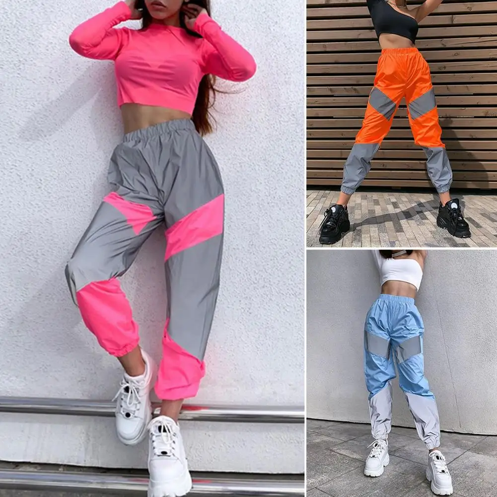 

Autumn Winter Loose Hight Waist Flash Reflective Patchwork Jogger Pants 2024 Women Neon Streetwear Outfits Cargo Trousers