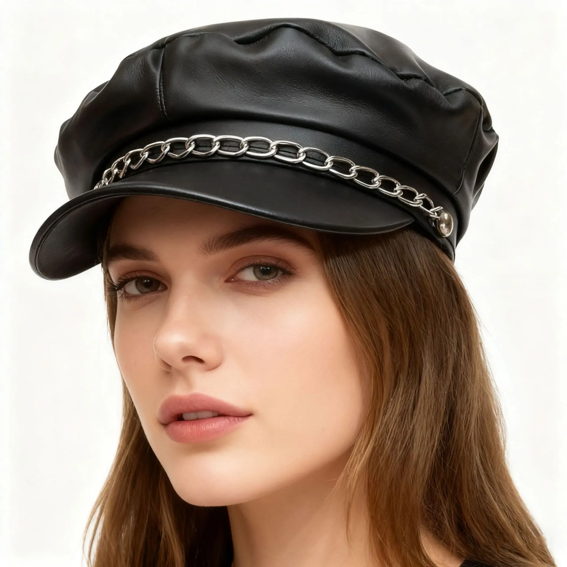 Women Yacht Captain Sailor Hat PU Newsboy Cabbie Baker Boy Peaked Beret Cap
