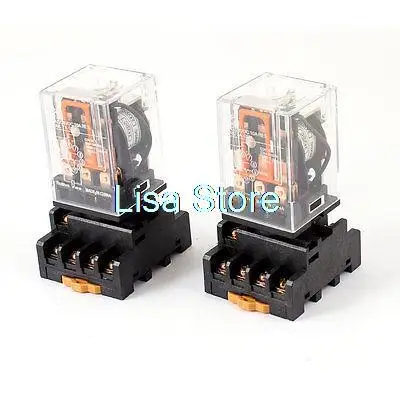 2pcs MK3P 11 Pin 3PDT 3P2T DIN Rail Power Relay Set DC 24V Coils