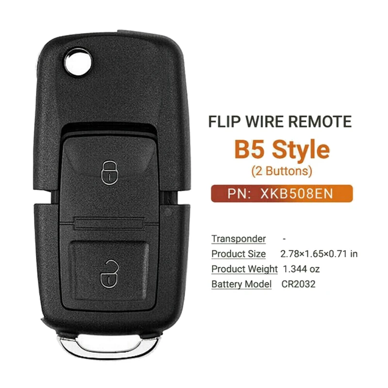 For Xhorse XKB508EN Wire Universal Remote Key Universal Remote Key 2 Button Fob For VW B5 Style For VVDI Key Tool