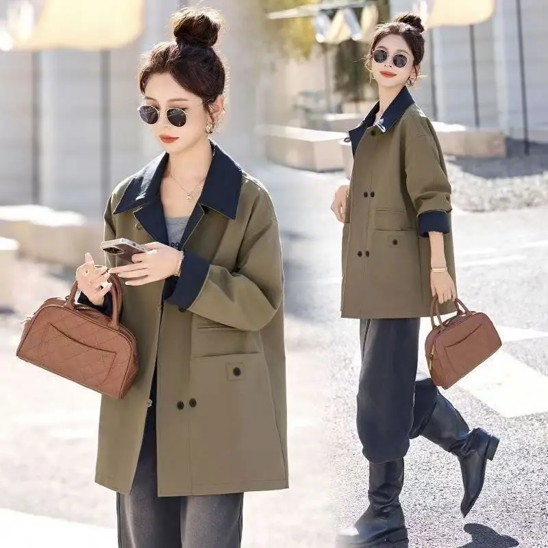 Women's Medium and Long Trench Coat 2026 Spring and Autumn New High-end Design Sense Casual Color Contrasting Splicing Jacket