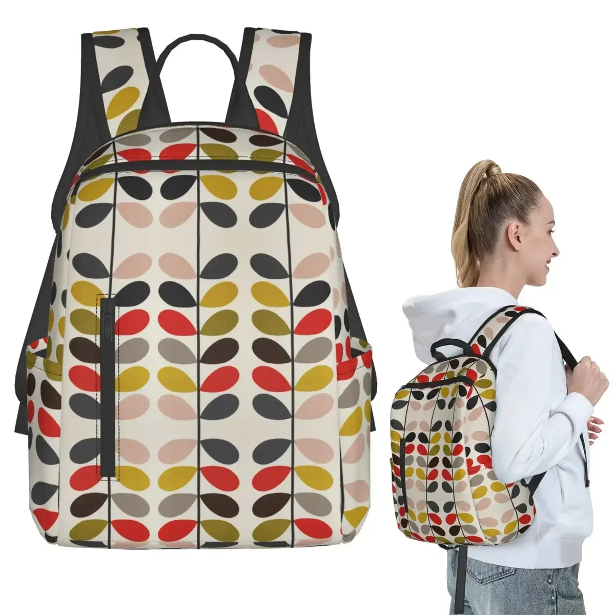 Mochila Orla Kiely 2 de color cerise fucsia intenso con asa sólida, mochila escolar para niños y niñas, bolsa para libros, mochila escolar para niños, bolsas de hombro para computadora