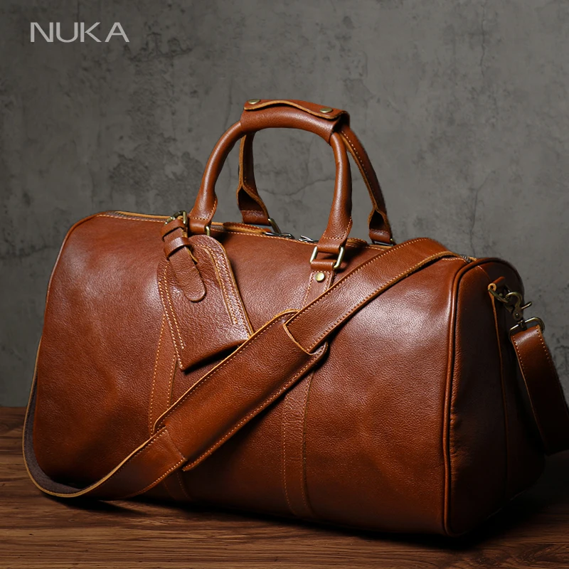 NUKA Luxury Brand Travel Bag High Quality Natural Real Leather Luggage Bag Retro Handbag Men And Woman Weekend Gym Shoulder Bags