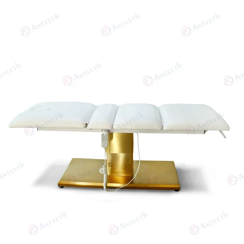 3 Motors Stainless Steel Material Electric Treatment Bed Gold Base Cosmetic Bed Beauty Salon White Examination Bed