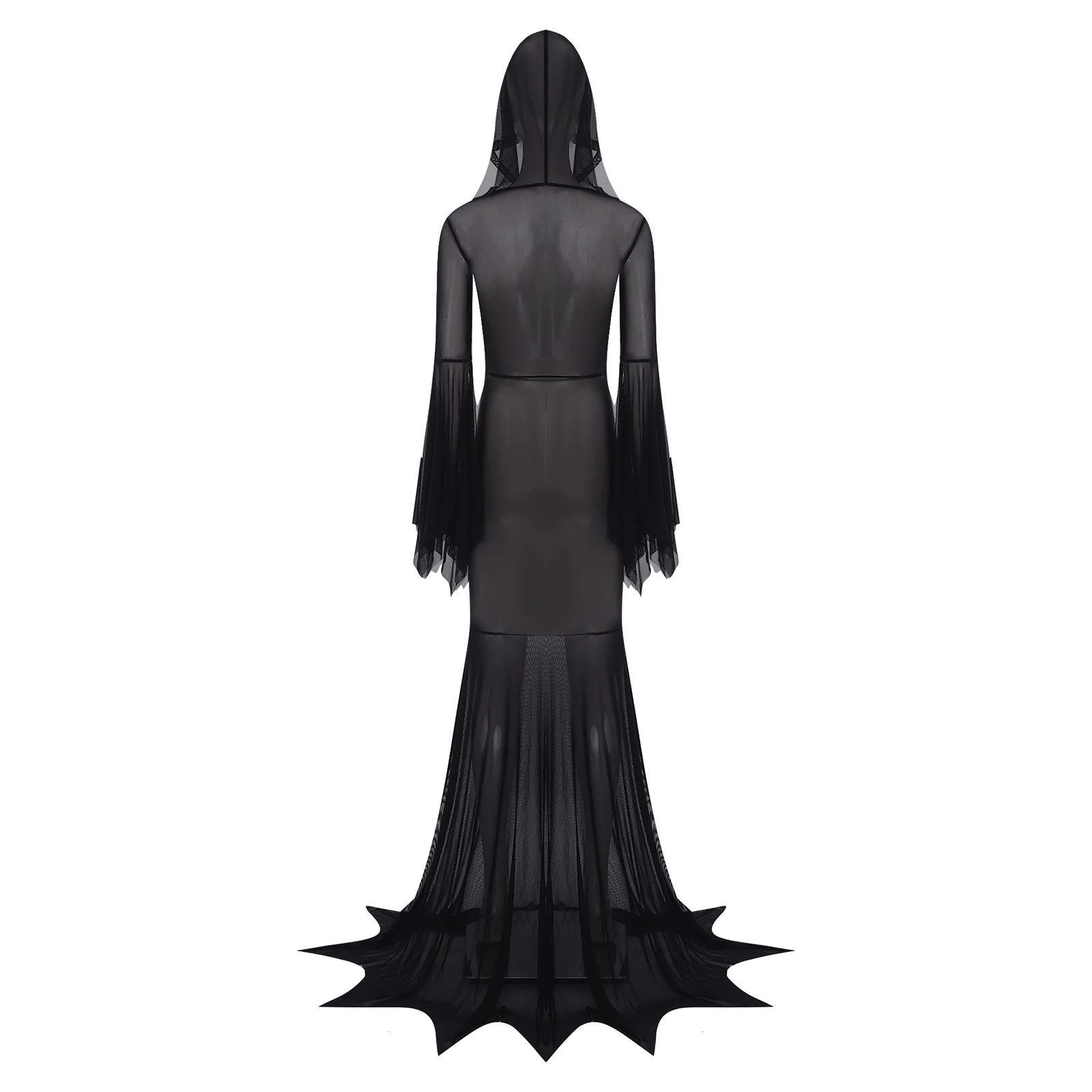 Volwassen Vrouwen Lingerie Transparante Mesh Jurk Capuchon Lange Mouw Bikini Cover Maxi Jurk voor Erotisch Rollenspel Dating Nachtkleding