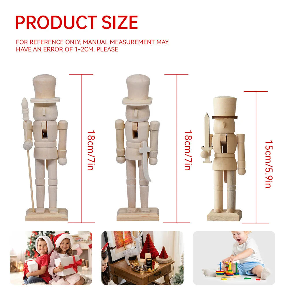 12CM Wooden Nutcracker DIY Blank Xmas Ornament Festival Desktop Gifts Christmas Ornaments Decoration Dolls Colorful