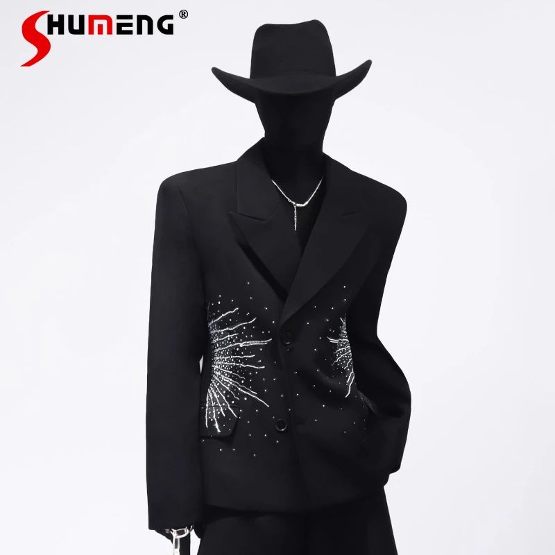 

Men's 2025 Summer New Loose Fashion Versatile Tailored Coats Trendy Fashion Long Sleeve Suit Jackets High-end Rhinestone Blazers