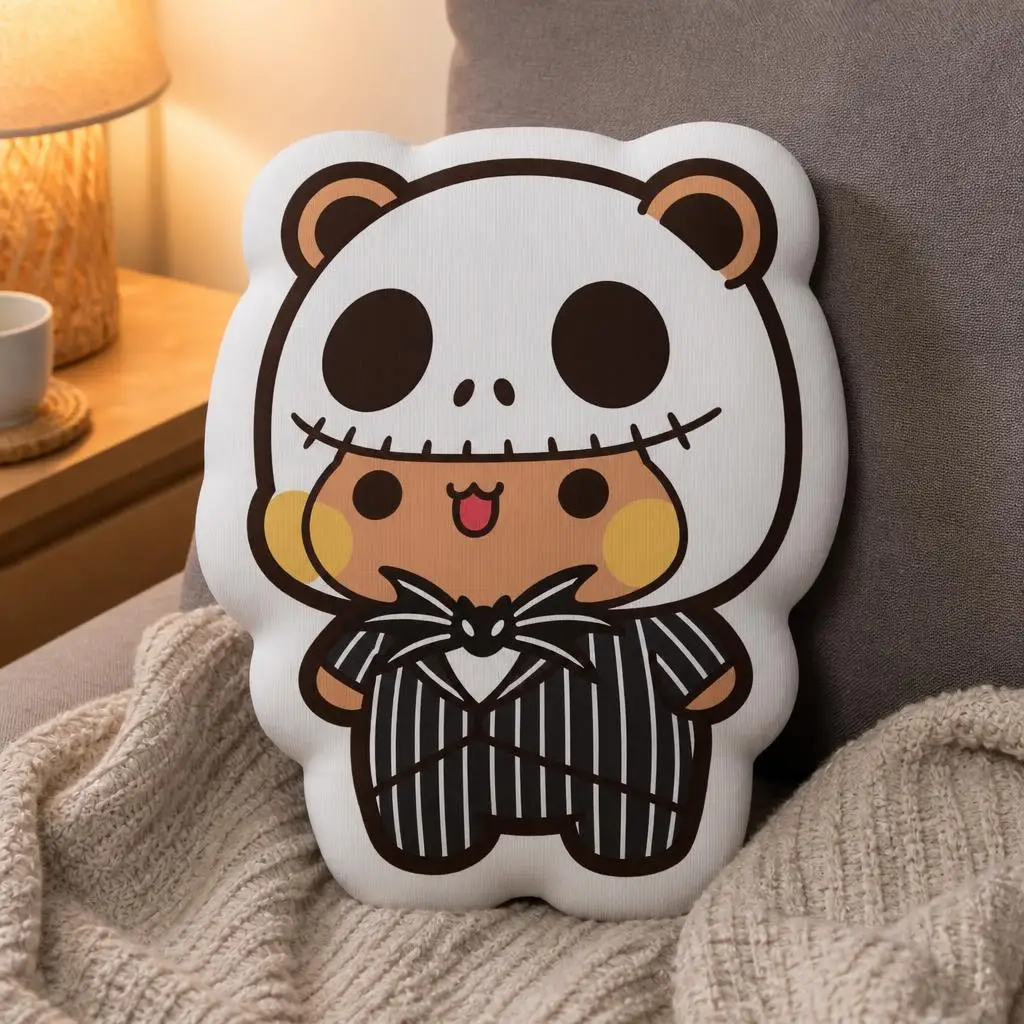 Cute Panda Bear Skeleton Costume Shaped Pillow Halloween Cartoon Cushion Stuffed Throw Pillow for Sofa Home Decor Party Gift