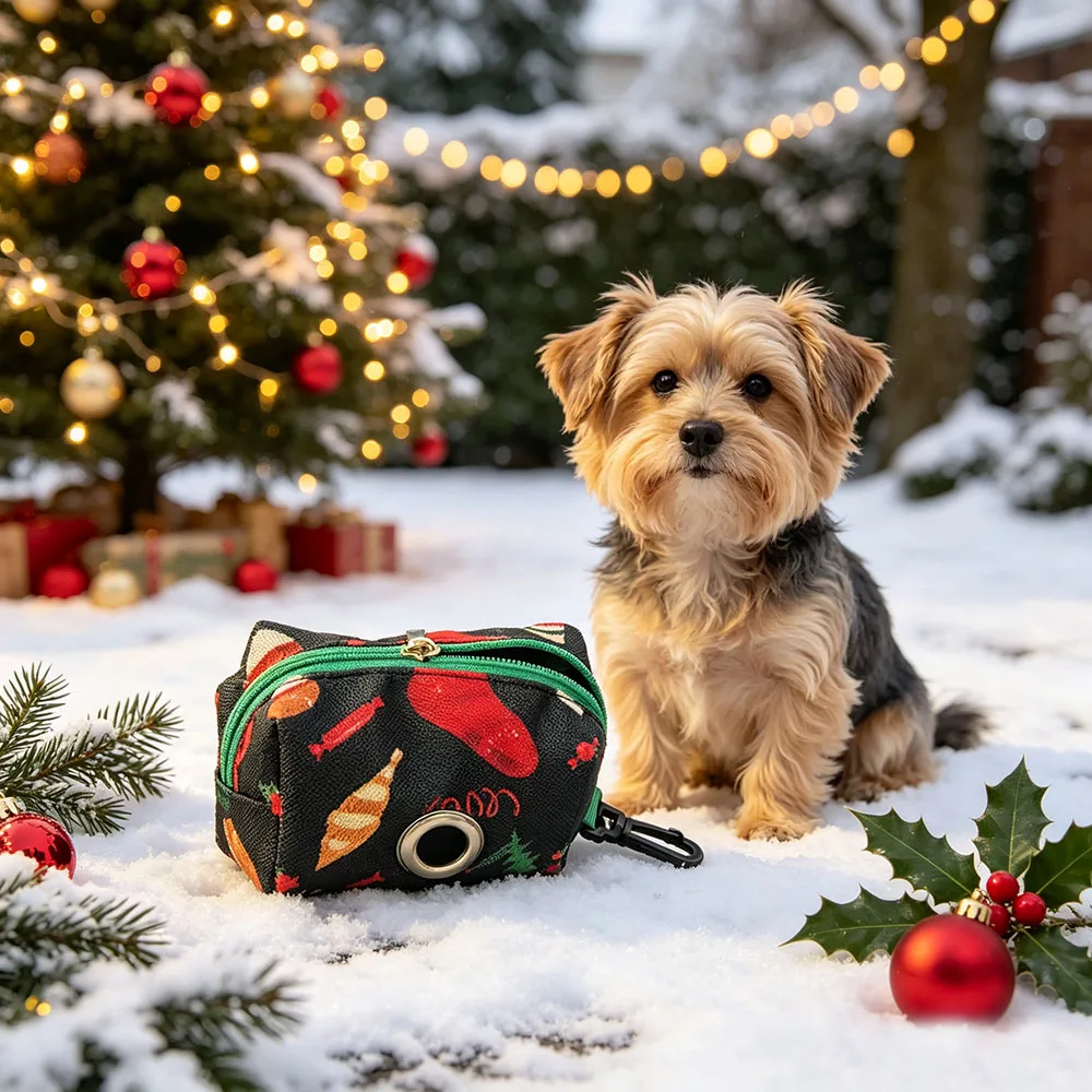 Christmas dog poop bag holder，Xmas pet waste bag dispenser，dog poop bag pouch，pet waste bag carrier，dog walking accessory，leash
