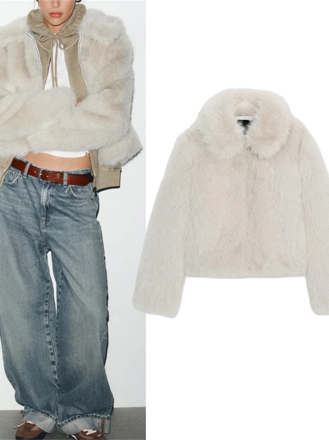 

Faionable Artificial Fur Effect Zipper ort Jaet Women's Casual High-End Feeling New Autumn Outerwear 439833