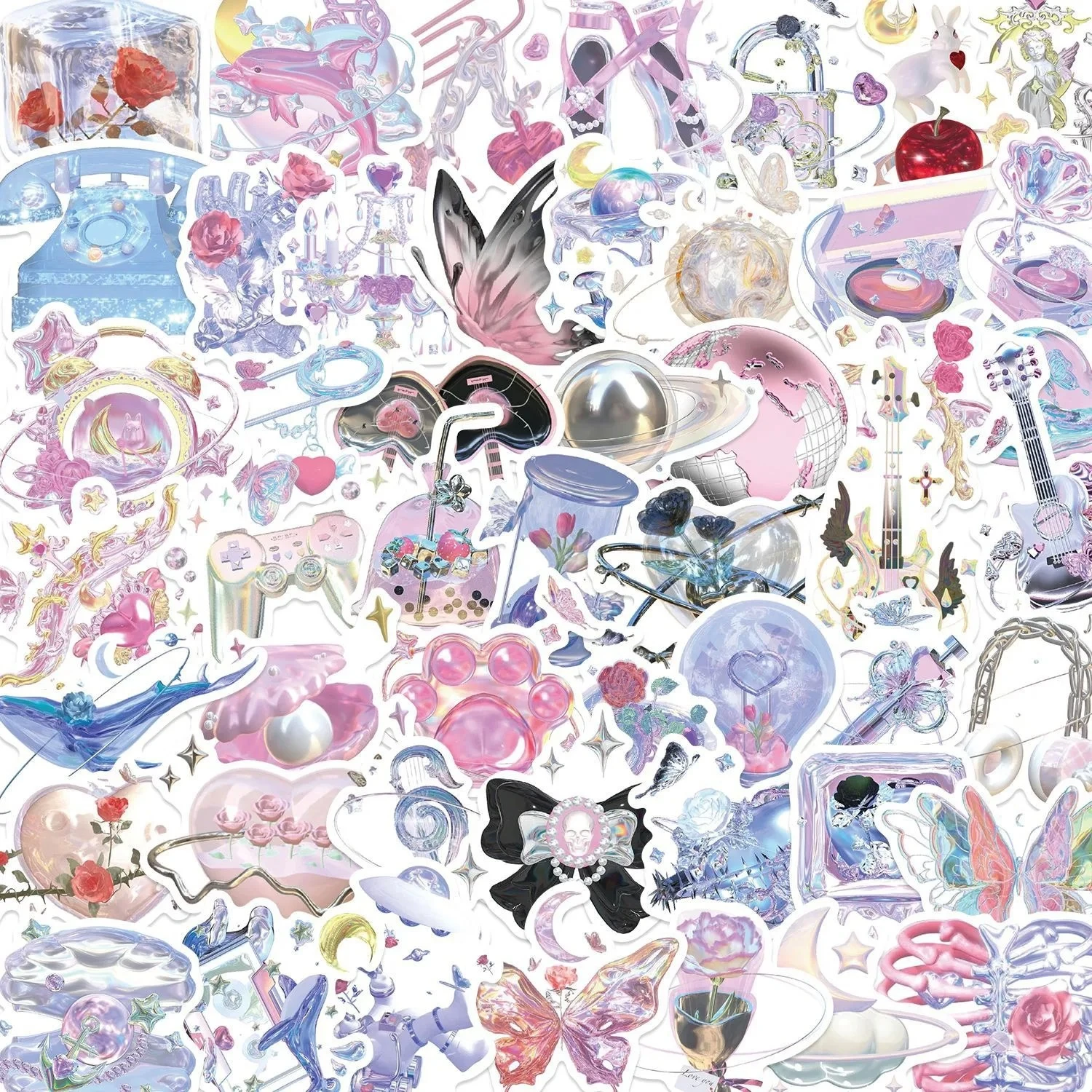 50 Stück/Packung Ins-Style Niedliche Traumhafte Mädchen Kristall Cartoon Aufkleber Ästhetische Scrapbooking Laptop Handy Gepäck Dekoration Sticker