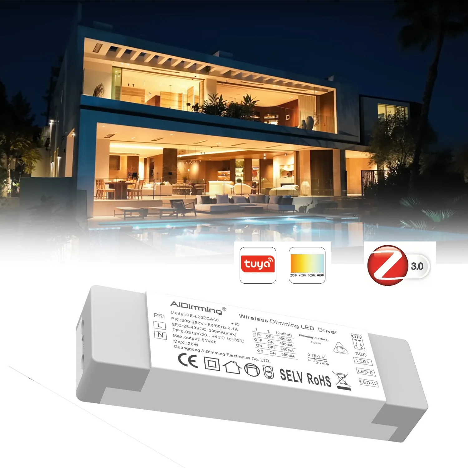 zigbee led transformador funcao de memoria cct constant dimmable led driver 150ma 250ma 400ma para luzes com frio quente 10w 16w 20w 01