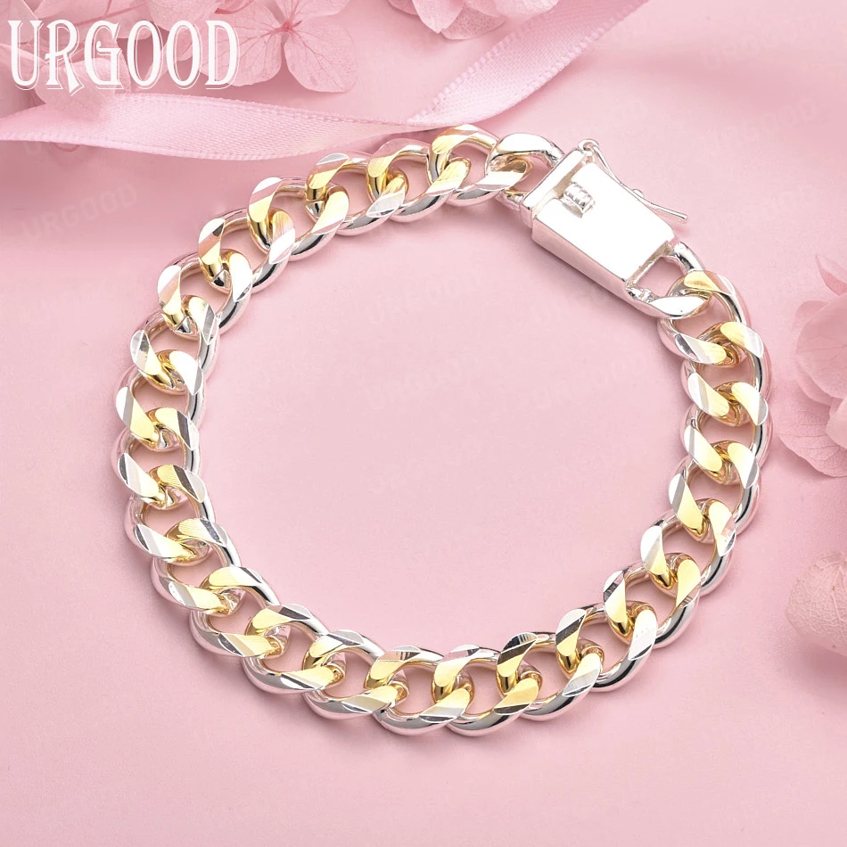 

925 Sterling Silver 10mm Atmospheric Interlocking Bracelet Chain For Women Party Engagement Wedding Fashion Jewelry