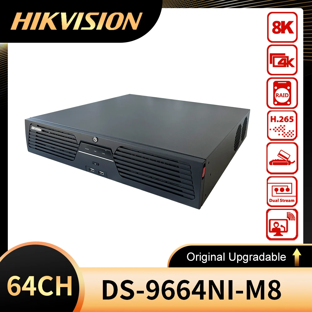 Original Hikvision DS-9664NI-M8 8K NVR Up to 64-ch IP Camera Inputs H.265+ 8 SATA Interfaces Support ONVIF Hik-Connect Wholesale