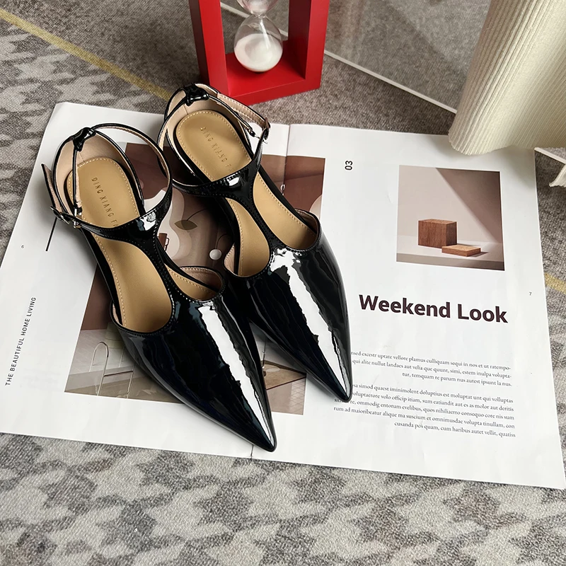 Bailamos 2023 Spring New Women Flats Fashion Pointed Toe Shallow Sandals Ladies Elegant Square Low Heel Dress Sandal Pumps Shoes