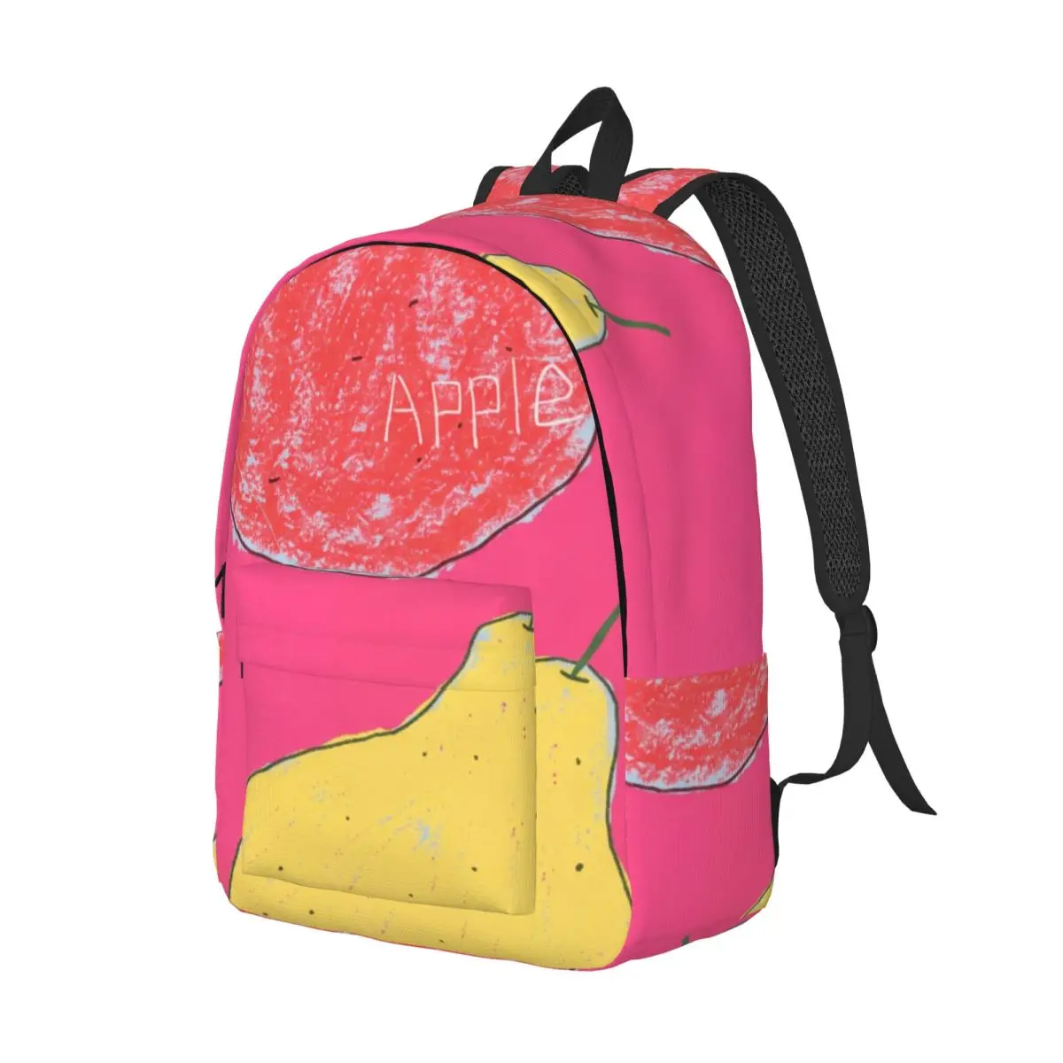 Sweet Student Backpack Center Apple Pear Whimsical Hand Drawn Pink Red Green Fashion Daypack for College Travel Gift Large Books