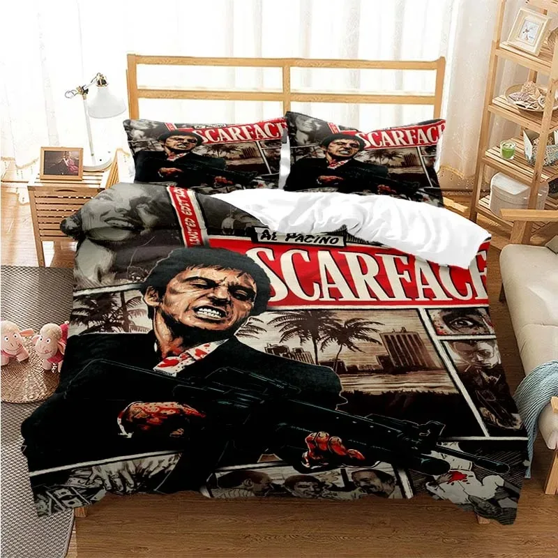 Tony Montana Scarfaces Bedding Set Boys Girls Twin Queen Size Duvet Cover Pillowcase Bed Kids Adult Home Textileextile